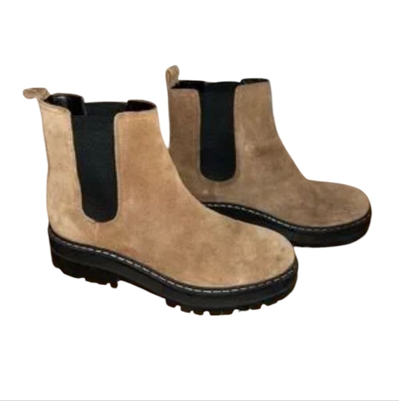 Marc Fisher Suede Boots LTD padmia Tan Lug Sole chunky Heel Chelsea Sz 6.5 - Picture 9 of 9